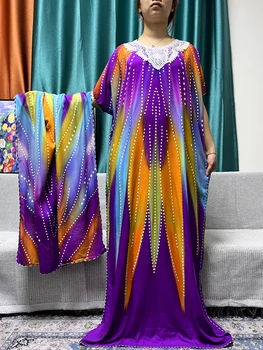 Musulman Abayas Pentru Femei Dubai Dantelă Gât Printde Bumbac Boubou Liber Femme Halat Africane Islam Nigeria Rochii Cu 160x70cm Eșarfă