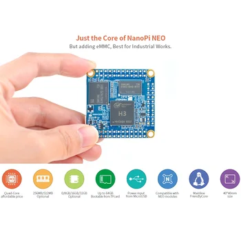 NanoPi Neo Core Kit 512MB DDR RAM/8G eMMC Allwinner H3 Quad Cortex-A7 de 1,2 GHz,OpenWRT,cu radiator,lipire pin-header