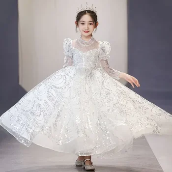 Noi High-end Paiete Fete rochie Princess Tul Rochie Copii Rochii Pentru Petrecerea de Nunta teen concurs de Frumusete bal de liceu Fete Dress