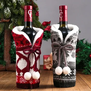 Noi Mao Qiu Tricotate Vin Rosu Set De Crăciun Decorativ Atmosfera Consumabile Casă De Vacanță Sticla De Vin Set