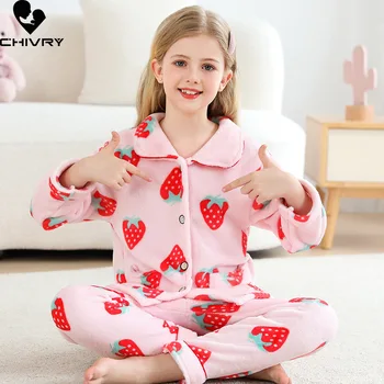 Noua Toamna Iarna Copii Se Ingroase Flanel Cald Pijamale Copii Baieti Fete Desene Animate Cu Maneci Lungi Rever Îmbrăcăminte Seturi De Pijamale Pijamale