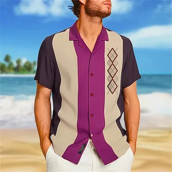 Nouă Bărbați Cămașă Hawaiană Geometrice Cubanez Guler Camasa Mov Imprimate 3D Maneci Scurte Moda Casual Camasa Barbati Plaja T-Shirt