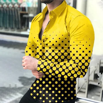 Nouă primăvară 2023 barbati casual cămașă cu mâneci lungi singur cu pieptul digital 3D imprimate cu buline rever tricou S-6XL tricou de petrecere