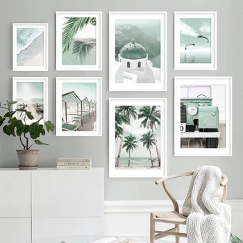 Palmieri Lumina Verde Beach Panza Pictura Santorini nucă de Cocos Arta de Perete Postere si Printuri Living Home Decor Perete Picturi
