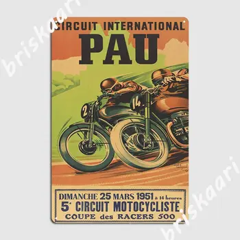 Pau Circuitul Internațional Franța Curse De Motociclete Grand Prix 1951 Metal Semn Decor De Perete Design Pub Perete Tin Semn Postere