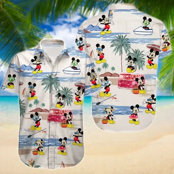 Pirat Mickey Mouse Hawaiian Tricouri Barbati Butonul De Sus Maneca Scurta Camasi Disney Hawaiian Tricouri Casual Plaja Tricouri Tricou Harajuku