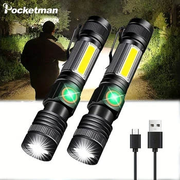 Portabil Zoom Magnetic Lanterna LED rezistent la apa Lanterna USB Reîncărcabilă 4 Moduri de Iluminare Lanterne de Camping, pentru Drumeții