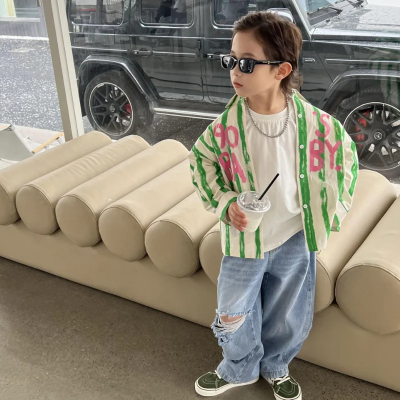 Primavara Toamna Băieții de Moda Liber Stripe Tricouri Copii coreean mozaic Casual cu mâneci Lungi Topuri - 2