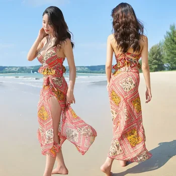 Print Set Baie Feminin Split Femeile de Primăvară Vacanță de Trei Costum Sexy de Înot Bikini, Tankini de costume de Baie pentru coreeană