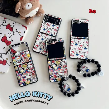Samsung Galaxy ZFlip5 ZFlip4 ZFlip3 De Desene Animate Drăguț Sanrio Hello Kitty Samsung Legat Caz Din Piele De Pliere Caz De Telefon
