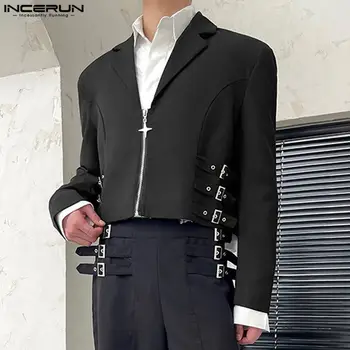 Stil coreean Mens Metal Scurt Design cu Fermoar Sacou Casual Street Solid All-meci Confortabil Blazer S-5XL INCERUN Topuri 2023
