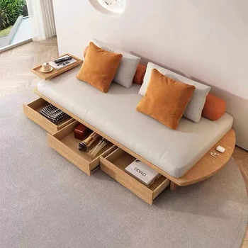 Stil japonez din lemn, tesatura canapea, camera de zi, unitate de mic sertar, doua persoane, trei persoane, vânt liniștit din lemn masiv canapea extensibilă
