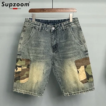 Supzoom New Sosire Vânzare Fierbinte De Vară Liber Mozaic Tineri Trendy Casual Marfă Retro Camuflaj Pocket Denim Pantaloni Scurți Pentru Bărbați