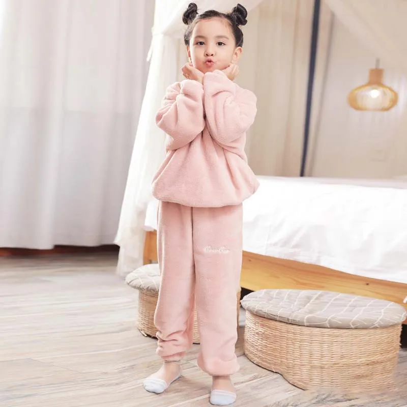 Toamna Iarna Copii Pijama Set Waem Gros Băieți Fete De Pluș Haine Solid Coral Catifea Pentru Copii Homewear Pijamale, Costume - 4