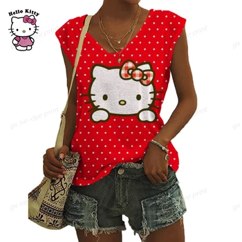 Vara Femeile Short Sleeve V-neck Loose Tricou pentru Femei de Moda Doamnelor tricou Hello Kitty de Imprimare de Top Casual Rezervor de Top