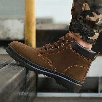 barbati casual de lucru cizme de piele de căprioară vacă din piele steel toe pantofi maro toamna iarna siguranță boot lucrător de securitate glezna botas proteja