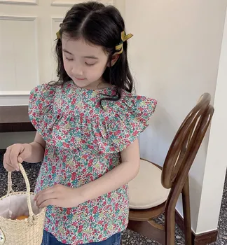 copilul fete topuri de vară pentru copii haine franceză pastorală stil plin de flori de bumbac imprimare t-shirt fete frumoase topuri